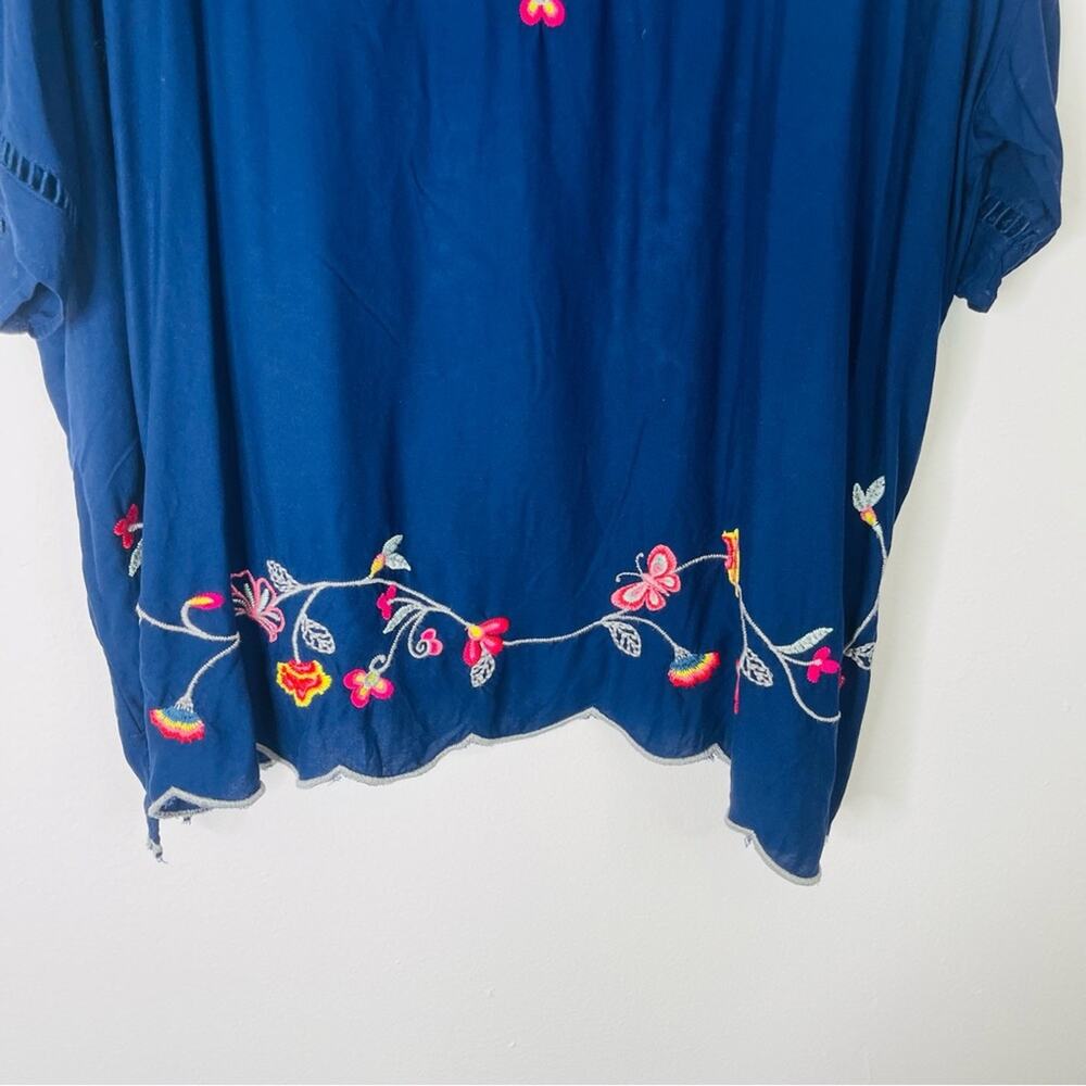 Blue pink floral embroidered boho boxy cottagecore top XXL - Picture 3 of 6
